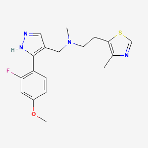 molecular formula C18H21FN4OS B5557315 N-{[3-(2-氟-4-甲氧基苯基)-1H-吡唑-4-基]甲基}-N-甲基-2-(4-甲基-1,3-噻唑-5-基)乙胺 