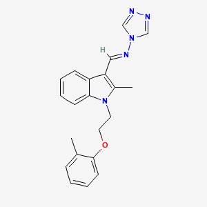 molecular formula C21H21N5O B5557540 N-({2-methyl-1-[2-(2-methylphenoxy)ethyl]-1H-indol-3-yl}methylene)-4H-1,2,4-triazol-4-amine 