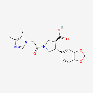 molecular formula C19H21N3O5 B5557616 (3S*,4R*)-4-(1,3-苯并二氧杂环-5-基)-1-[(4,5-二甲基-1H-咪唑-1-基)乙酰基]吡咯烷-3-羧酸 