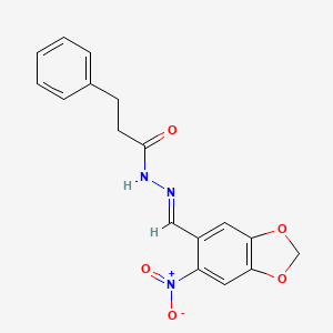 molecular formula C17H15N3O5 B5557627 N'-[(6-nitro-1,3-benzodioxol-5-yl)methylene]-3-phenylpropanohydrazide 
