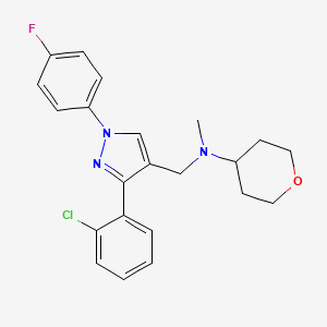 molecular formula C22H23ClFN3O B5557637 N-{[3-(2-chlorophenyl)-1-(4-fluorophenyl)-1H-pyrazol-4-yl]methyl}-N-methyltetrahydro-2H-pyran-4-amine 