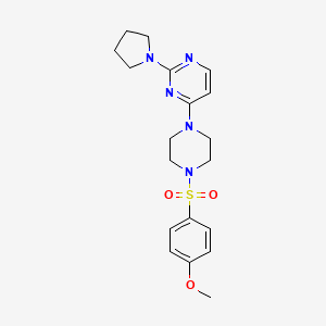 molecular formula C19H25N5O3S B5557822 4-{4-[(4-methoxyphenyl)sulfonyl]-1-piperazinyl}-2-(1-pyrrolidinyl)pyrimidine 