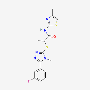 molecular formula C16H16FN5OS2 B5557863 2-{[5-(3-fluorophenyl)-4-methyl-4H-1,2,4-triazol-3-yl]thio}-N-(4-methyl-1,3-thiazol-2-yl)propanamide 