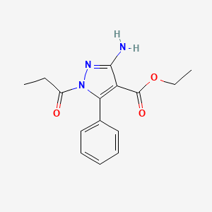 molecular formula C15H17N3O3 B5557951 ethyl 3-amino-5-phenyl-1-propionyl-1H-pyrazole-4-carboxylate 