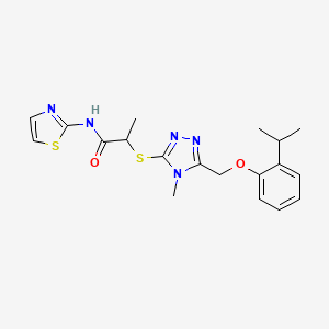 molecular formula C19H23N5O2S2 B5557975 2-({5-[(2-isopropylphenoxy)methyl]-4-methyl-4H-1,2,4-triazol-3-yl}thio)-N-1,3-thiazol-2-ylpropanamide 