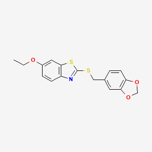 molecular formula C17H15NO3S2 B5557984 2-[(1,3-benzodioxol-5-ylmethyl)thio]-6-ethoxy-1,3-benzothiazole 