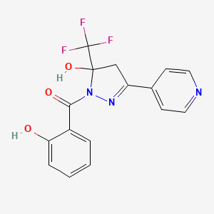 molecular formula C16H12F3N3O3 B5558040 1-(2-hydroxybenzoyl)-3-(4-pyridinyl)-5-(trifluoromethyl)-4,5-dihydro-1H-pyrazol-5-ol 