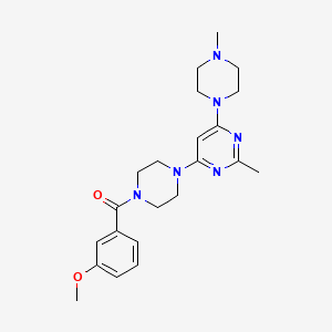 molecular formula C22H30N6O2 B5558092 4-[4-(3-甲氧基苯甲酰)-1-哌嗪基]-2-甲基-6-(4-甲基-1-哌嗪基)嘧啶 