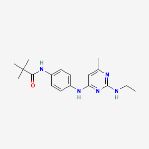molecular formula C18H25N5O B5558168 N-(4-{[2-(ethylamino)-6-methyl-4-pyrimidinyl]amino}phenyl)-2,2-dimethylpropanamide 