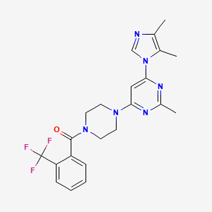 molecular formula C22H23F3N6O B5558212 4-(4,5-二甲基-1H-咪唑-1-基)-2-甲基-6-{4-[2-(三氟甲基)苯甲酰]-1-哌嗪基}嘧啶 
