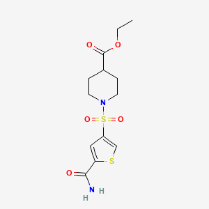 molecular formula C13H18N2O5S2 B5558319 1-{[5-(氨基羰基)-3-噻吩基]磺酰基}-4-哌啶甲酸乙酯 