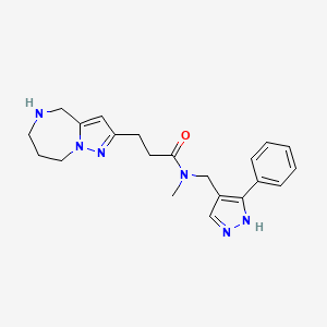 molecular formula C21H26N6O B5558345 N-methyl-N-[(3-phenyl-1H-pyrazol-4-yl)methyl]-3-(5,6,7,8-tetrahydro-4H-pyrazolo[1,5-a][1,4]diazepin-2-yl)propanamide 