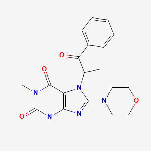 molecular formula C20H23N5O4 B5558347 1,3-dimethyl-7-(1-methyl-2-oxo-2-phenylethyl)-8-morpholin-4-yl-3,7-dihydro-1H-purine-2,6-dione 
