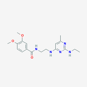 molecular formula C18H25N5O3 B5558527 N-(2-{[2-(ethylamino)-6-methyl-4-pyrimidinyl]amino}ethyl)-3,4-dimethoxybenzamide 