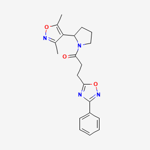 molecular formula C20H22N4O3 B5558535 5-{3-[2-(3,5-dimethyl-4-isoxazolyl)-1-pyrrolidinyl]-3-oxopropyl}-3-phenyl-1,2,4-oxadiazole 
