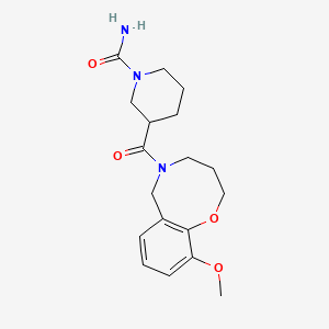 molecular formula C18H25N3O4 B5558570 3-[(10-甲氧基-3,4-二氢-2H-1,5-苯并恶唑辛-5(6H)-基)羰基]-1-哌啶甲酰胺 