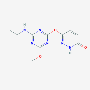 molecular formula C10H12N6O3 B5558588 6-{[4-(ethylamino)-6-methoxy-1,3,5-triazin-2-yl]oxy}-3-pyridazinol 