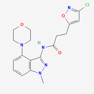 molecular formula C18H20ClN5O3 B5558644 3-(3-chloroisoxazol-5-yl)-N-(1-methyl-4-morpholin-4-yl-1H-indazol-3-yl)propanamide 