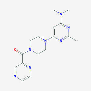molecular formula C16H21N7O B5558677 N,N,2-trimethyl-6-[4-(2-pyrazinylcarbonyl)-1-piperazinyl]-4-pyrimidinamine 