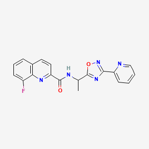 molecular formula C19H14FN5O2 B5558732 8-fluoro-N-{1-[3-(2-pyridinyl)-1,2,4-oxadiazol-5-yl]ethyl}-2-quinolinecarboxamide 
