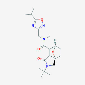 molecular formula C20H28N4O4 B5558762 (3aR*,6S*)-2-tert-butyl-N-[(5-isopropyl-1,2,4-oxadiazol-3-yl)methyl]-N-methyl-1-oxo-1,2,3,6,7,7a-hexahydro-3a,6-epoxyisoindole-7-carboxamide 