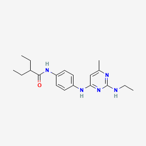 molecular formula C19H27N5O B5558773 2-ethyl-N-(4-{[2-(ethylamino)-6-methyl-4-pyrimidinyl]amino}phenyl)butanamide 