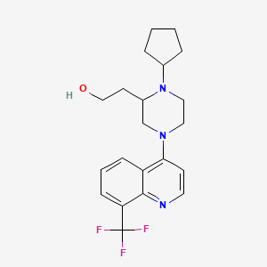 molecular formula C21H26F3N3O B5558806 2-{1-环戊基-4-[8-(三氟甲基)-4-喹啉基]-2-哌嗪基}乙醇 