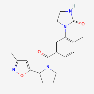 molecular formula C19H22N4O3 B5558832 1-(2-methyl-5-{[2-(3-methyl-5-isoxazolyl)-1-pyrrolidinyl]carbonyl}phenyl)-2-imidazolidinone 