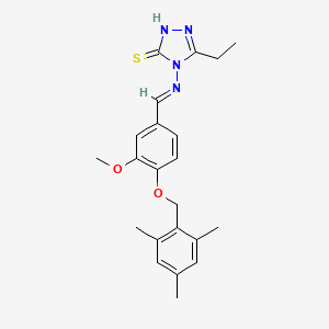 molecular formula C22H26N4O2S B5559072 5-ethyl-4-{[4-(mesitylmethoxy)-3-methoxybenzylidene]amino}-4H-1,2,4-triazole-3-thiol 