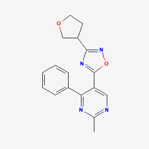 molecular formula C17H16N4O2 B5559074 2-methyl-4-phenyl-5-[3-(tetrahydrofuran-3-yl)-1,2,4-oxadiazol-5-yl]pyrimidine 
