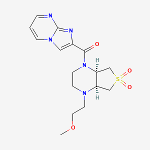 molecular formula C16H21N5O4S B5559094 (4aS*,7aR*)-1-(咪唑并[1,2-a]嘧啶-2-基羰基)-4-(2-甲氧基乙基)八氢噻吩并[3,4-b]吡嗪 6,6-二氧化物 