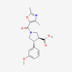 molecular formula C18H20N2O5 B5559172 (3S*,4R*)-1-[(2,4-dimethyl-1,3-oxazol-5-yl)carbonyl]-4-(3-methoxyphenyl)pyrrolidine-3-carboxylic acid 
