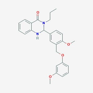 molecular formula C26H28N2O4 B5559251 2-{4-methoxy-3-[(3-methoxyphenoxy)methyl]phenyl}-3-propyl-2,3-dihydro-4(1H)-quinazolinone 