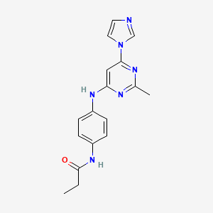 molecular formula C17H18N6O B5559332 N-(4-{[6-(1H-咪唑-1-基)-2-甲基-4-嘧啶基]氨基}苯基)丙酰胺 