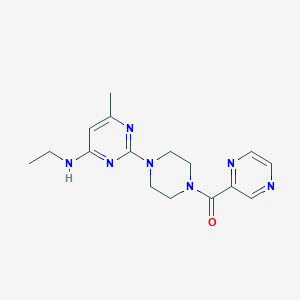 molecular formula C16H21N7O B5559343 N-ethyl-6-methyl-2-[4-(2-pyrazinylcarbonyl)-1-piperazinyl]-4-pyrimidinamine 
