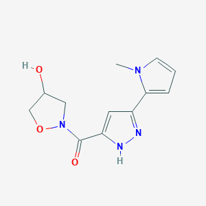 molecular formula C12H14N4O3 B5559436 2-{[3-(1-methyl-1H-pyrrol-2-yl)-1H-pyrazol-5-yl]carbonyl}-4-isoxazolidinol 