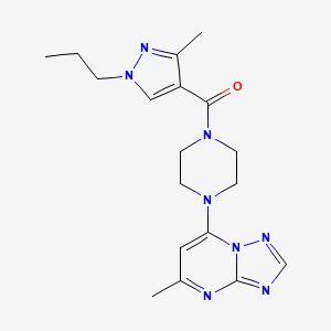 molecular formula C18H24N8O B5559572 5-methyl-7-{4-[(3-methyl-1-propyl-1H-pyrazol-4-yl)carbonyl]-1-piperazinyl}[1,2,4]triazolo[1,5-a]pyrimidine 