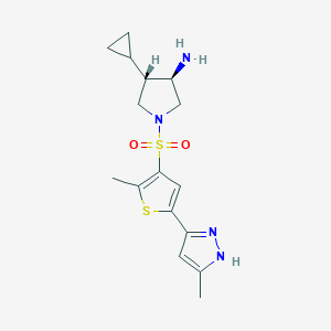 molecular formula C16H22N4O2S2 B5559668 (3R*,4S*)-4-cyclopropyl-1-{[2-methyl-5-(3-methyl-1H-pyrazol-5-yl)-3-thienyl]sulfonyl}pyrrolidin-3-amine 