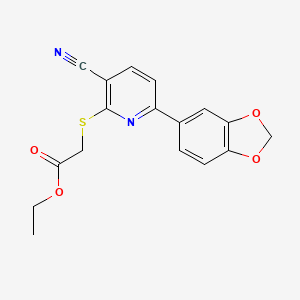 molecular formula C17H14N2O4S B5559791 ethyl {[6-(1,3-benzodioxol-5-yl)-3-cyanopyridin-2-yl]thio}acetate 