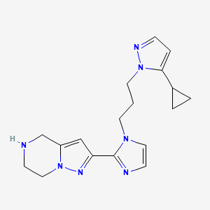 molecular formula C18H23N7 B5559946 2-{1-[3-(5-cyclopropyl-1H-pyrazol-1-yl)propyl]-1H-imidazol-2-yl}-4,5,6,7-tetrahydropyrazolo[1,5-a]pyrazine dihydrochloride 