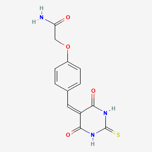 molecular formula C13H11N3O4S B5559953 2-{4-[(4,6-dioxo-2-thioxotetrahydro-5(2H)-pyrimidinylidene)methyl]phenoxy}acetamide 