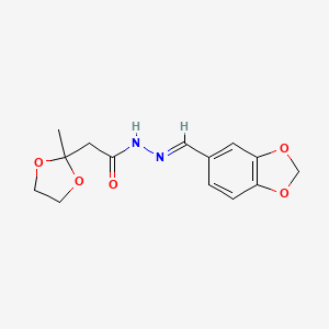 molecular formula C14H16N2O5 B5560068 N'-(1,3-benzodioxol-5-ylmethylene)-2-(2-methyl-1,3-dioxolan-2-yl)acetohydrazide 