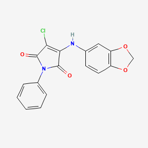 molecular formula C17H11ClN2O4 B5560096 3-(1,3-benzodioxol-5-ylamino)-4-chloro-1-phenyl-1H-pyrrole-2,5-dione 