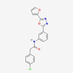 molecular formula C20H14ClN3O3 B5560140 2-(4-氯苯基)-N-{3-[5-(2-呋喃基)-1,3,4-恶二唑-2-基]苯基}乙酰胺 