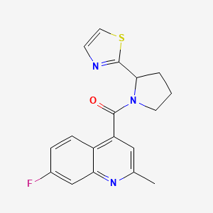 molecular formula C18H16FN3OS B5560168 7-fluoro-2-methyl-4-{[2-(1,3-thiazol-2-yl)-1-pyrrolidinyl]carbonyl}quinoline 