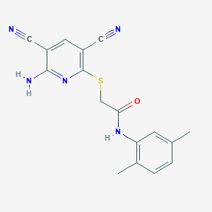 molecular formula C17H15N5OS B5560177 2-[(6-氨基-3,5-二氰基-2-吡啶基)硫代]-N-(2,5-二甲苯基)乙酰胺 