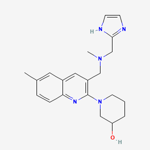 molecular formula C21H27N5O B5560207 1-(3-{[(1H-imidazol-2-ylmethyl)(methyl)amino]methyl}-6-methyl-2-quinolinyl)-3-piperidinol 