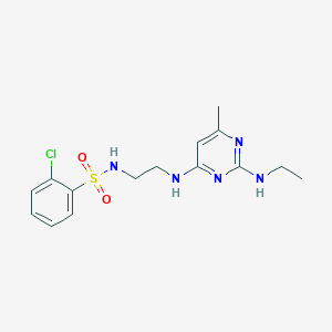 molecular formula C15H20ClN5O2S B5560254 2-氯-N-(2-{[2-(乙氨基)-6-甲基-4-嘧啶基]氨基}乙基)苯磺酰胺 