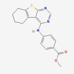 molecular formula C18H17N3O2S B5560318 4-甲基-4-（5,6,7,8-四氢[1]苯并噻吩并[2,3-d]嘧啶-4-氨基）苯甲酸酯 