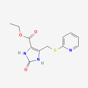 molecular formula C12H13N3O3S B5560364 ethyl 2-oxo-5-[(2-pyridinylthio)methyl]-2,3-dihydro-1H-imidazole-4-carboxylate 